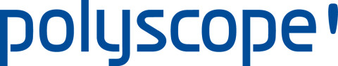 Logo von Polyscope. Der Schriftzug „polyscope“ in blauer, abgerundeter Schrift auf weissem Hintergrund.